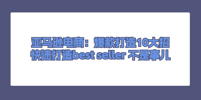 （11431期）亚马逊电商：爆款打造10大招，快速打造best seller 不是事儿-占领资源网