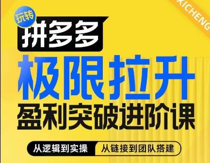 拼多多极限拉升盈利突破进阶课，​从算法到玩法，从玩法到团队搭建，体系化系统性帮助商家实现利润提升-占领资源网