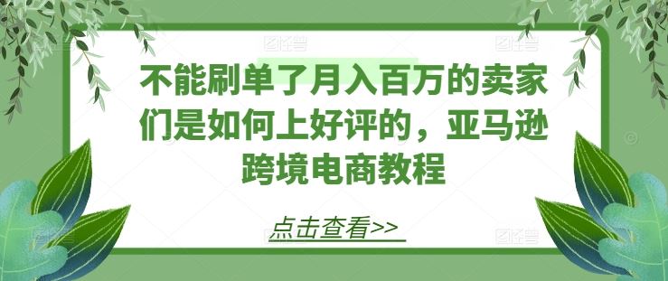 不能刷单了月入百万的卖家们是如何上好评的，亚马逊跨境电商教程-占领资源网
