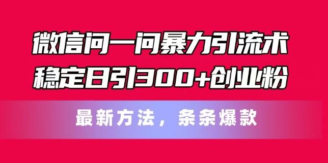 微信问一问暴力引流术，稳定日引300+创业粉，最新方法，条条爆款【揭秘】-占领资源网