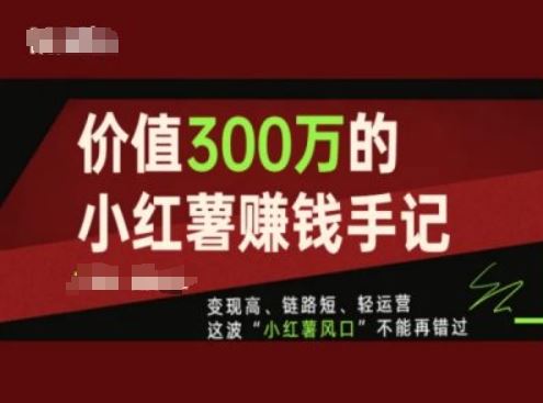 价值300万的小红书赚钱手记，变现高、链路短、轻运营，这波“小红薯风口”不能再错过-占领资源网
