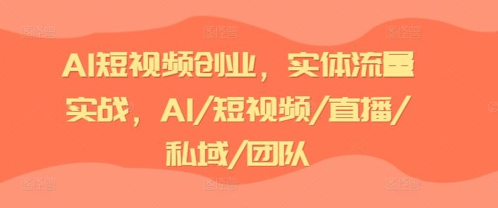 AI短视频创业，实体流量实战，AI/短视频/直播/私域/团队-占领资源网