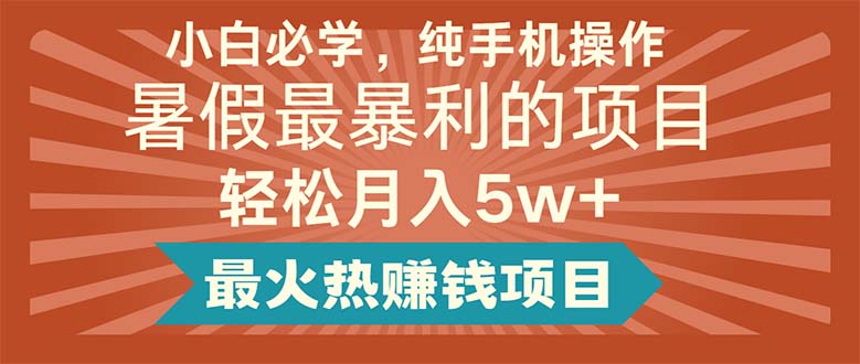 （11583期）小白必学，纯手机操作，暑假最暴利的项目轻松月入5w+最火热赚钱项目-占领资源网