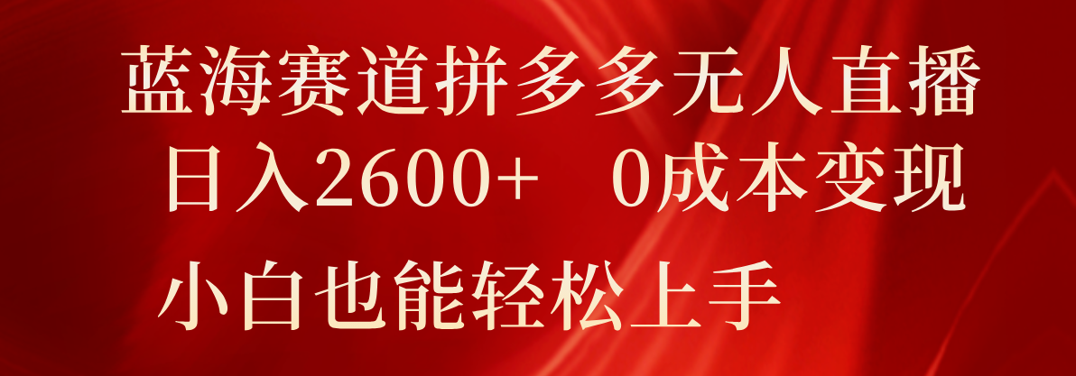 蓝海赛道拼多多无人直播，日入2600+，0成本变现，小白也能轻松上手-占领资源网