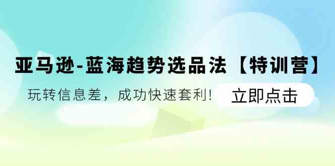 亚马逊蓝海趋势选品法【特训营】：玩转信息差，成功快速套利-占领资源网