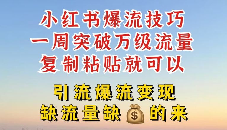 小红书爆流技巧，一周突破万级流量，复制粘贴就可以，引流爆流变现【揭秘】-占领资源网