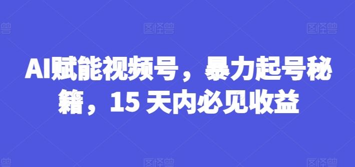 AI赋能视频号，暴力起号秘籍，15 天内必见收益【揭秘】-占领资源网