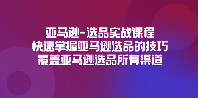 （11620期）亚马逊-选品实战课程，快速掌握亚马逊选品的技巧，覆盖亚马逊选品所有渠道-占领资源网