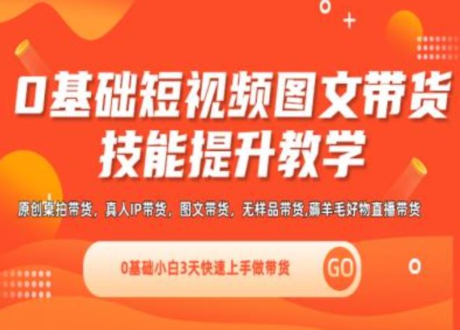 0基础短视频图文带货实操技能提升教学(直播课+视频课),0基础小白3天快速上手做带货-占领资源网