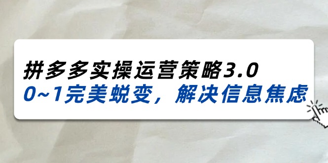 （11658期）2024_2025拼多多实操运营策略3.0，0~1完美蜕变，解决信息焦虑（38节）-占领资源网