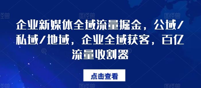 企业新媒体全域流量掘金，公域/私域/地域，企业全域获客，百亿流量收割器-占领资源网