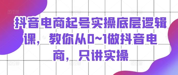 抖音电商起号实操底层逻辑课，教你从0~1做抖音电商，只讲实操-占领资源网