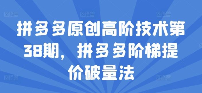 拼多多原创高阶技术第38期，拼多多阶梯提价破量法-占领资源网