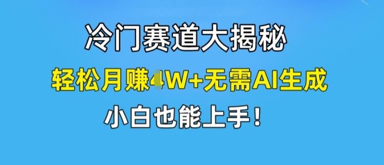 冷门赛道大揭秘，轻松月赚1W+无需AI生成，小白也能上手【揭秘】-占领资源网