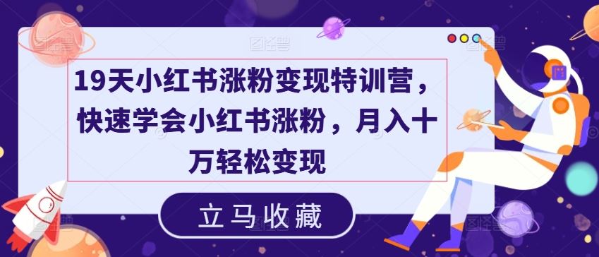 19天小红书涨粉变现特训营，快速学会小红书涨粉，月入十万轻松变现-占领资源网