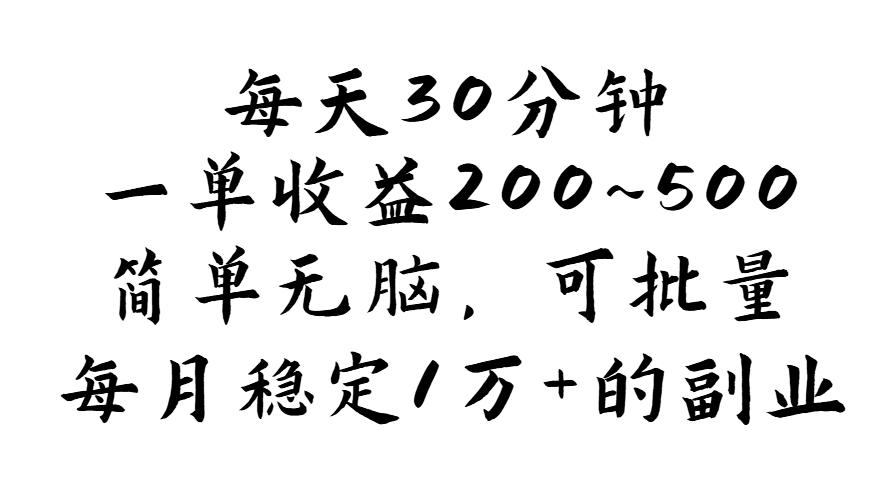 （11764期）每天30分钟，一单收益200~500，简单无脑，可批量放大，每月稳定1万+的…-占领资源网