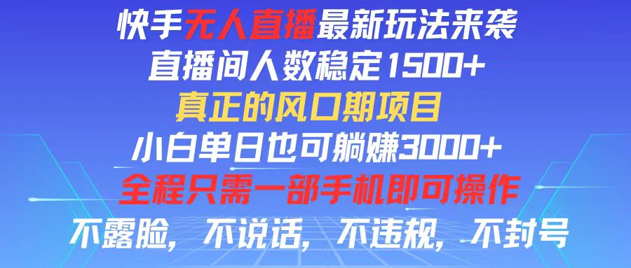 （11792期）快手无人直播全新玩法，直播间人数稳定1500+，小白单日也可躺赚3000+，…-占领资源网