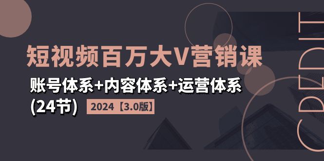 （11795期）2024短视频·百万大V营销课【3.0版】账号体系+内容体系+运营体系(24节)-占领资源网