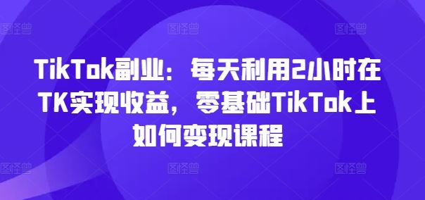 TikTok副业：每天利用2小时在TK实现收益，零基础TikTok上如何变现课程-占领资源网