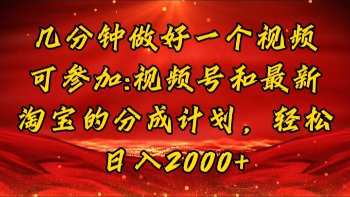 （11835期）几分钟一个视频，可在视频号，淘宝同时获取收益，新手小白轻松日入2000…-占领资源网