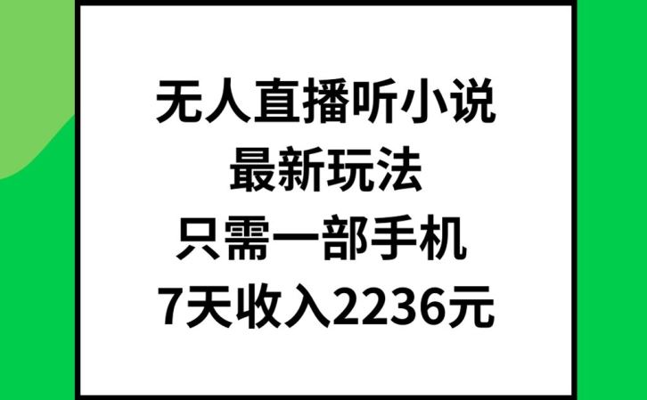 无人直播听小说最新玩法，只需一部手机，7天收入2236元【揭秘】-占领资源网