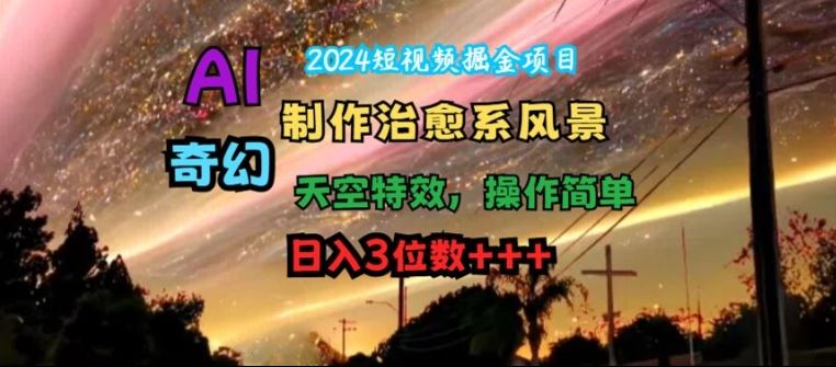 2024短视频掘金项目，AI制作治愈系风景，奇幻天空特效，操作简单，日入3位数【揭秘】-占领资源网