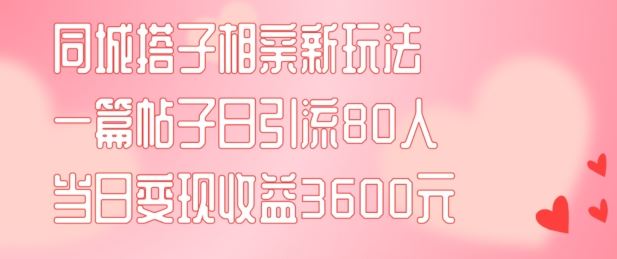 同城搭子相亲新玩法一篇帖子引流80人当日变现3600元(项目教程+实操教程)【揭秘】-占领资源网