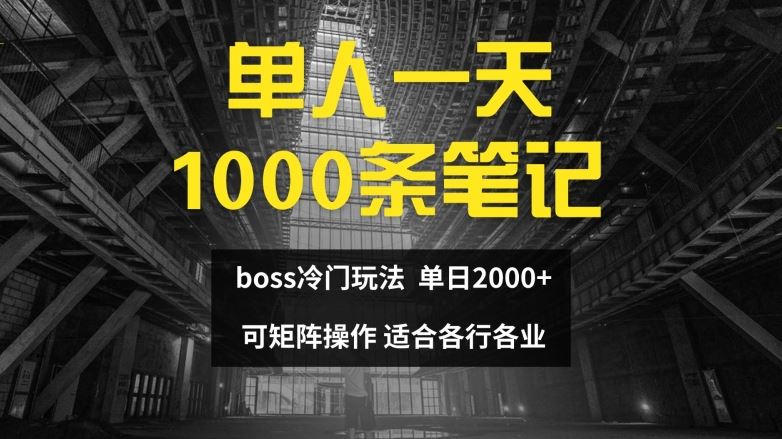 单人一天1000条笔记，日入2000+，BOSS直聘的正确玩法【揭秘】-占领资源网