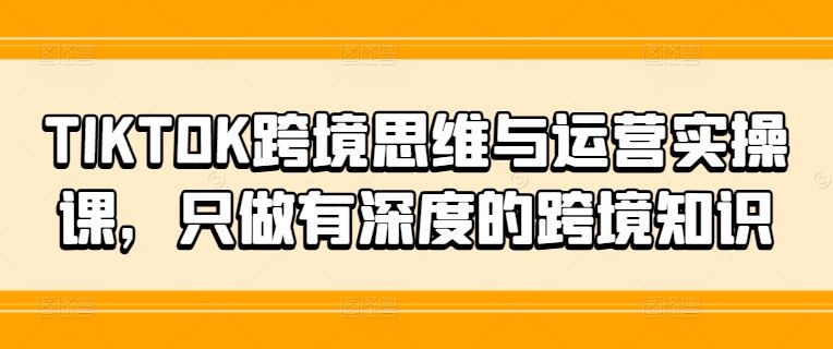 TIKTOK跨境思维与运营实操课，只做有深度的跨境知识-占领资源网