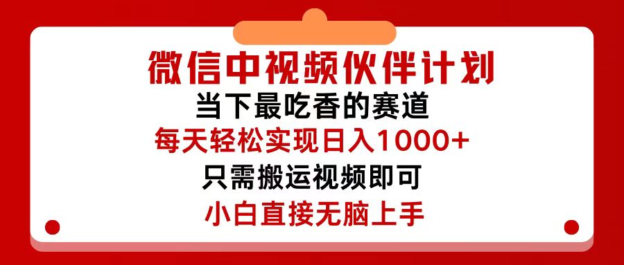 （12017期）微信中视频伙伴计划，仅靠搬运就能轻松实现日入500+，关键操作还简单，…-占领资源网