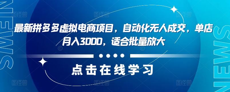 最新拼多多虚拟电商项目，自动化无人成交，单店月入3000，适合批量放大-占领资源网