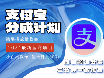 （12058期）2024蓝海项目，支付宝分成计划项目，教你刷爆播放量收益，三分钟一条作…-占领资源网