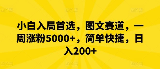 小白入局首选，图文赛道，一周涨粉5000+，简单快捷，日入200+-占领资源网