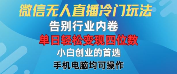 微信无人直播冷门玩法，告别行业内卷，单日轻松变现四位数，小白的创业首选【揭秘】-占领资源网