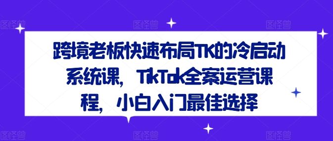 跨境老板快速布局TK的冷启动系统课，TikTok全案运营课程，小白入门最佳选择-占领资源网