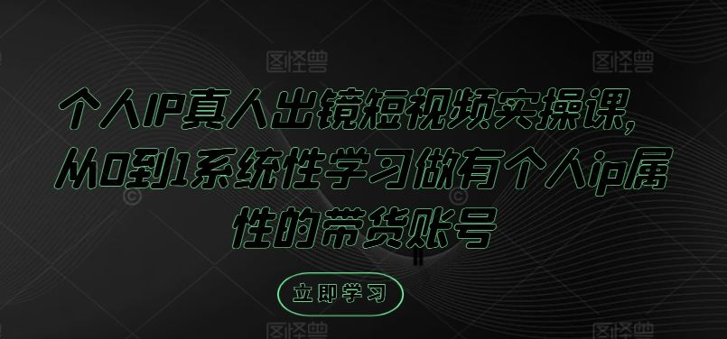 个人IP真人出镜短视频实操课，从0到1系统性学习做有个人ip属性的带货账号-占领资源网