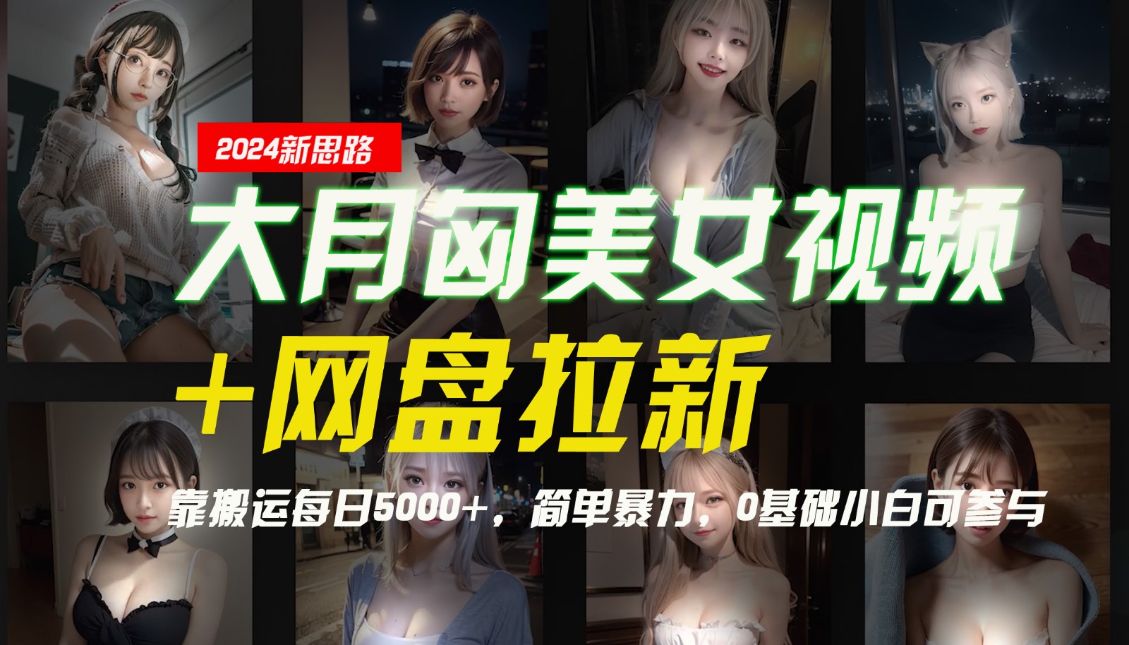 【新思路】大月匈美女视频+网盘拉新，靠搬运每日5000+，简单暴力，0基础小白可参与-占领资源网