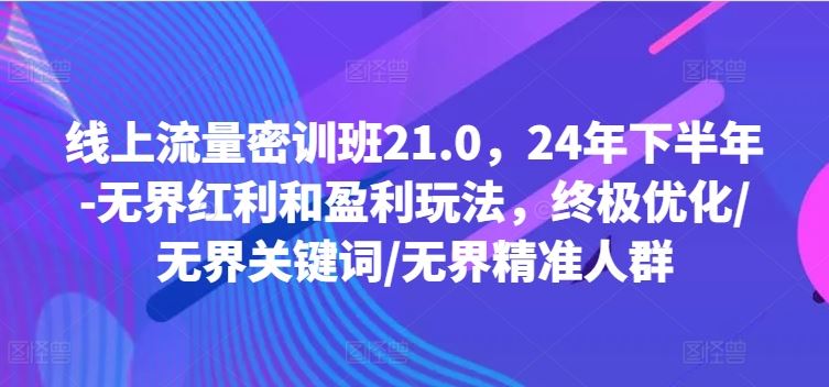 线上流量密训班21.0，24年下半年-无界红利和盈利玩法，终极优化/无界关键词/无界精准人群-占领资源网