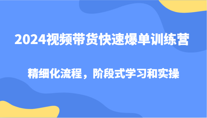 2024视频带货快速爆单训练营，精细化流程，阶段式学习和实操-占领资源网