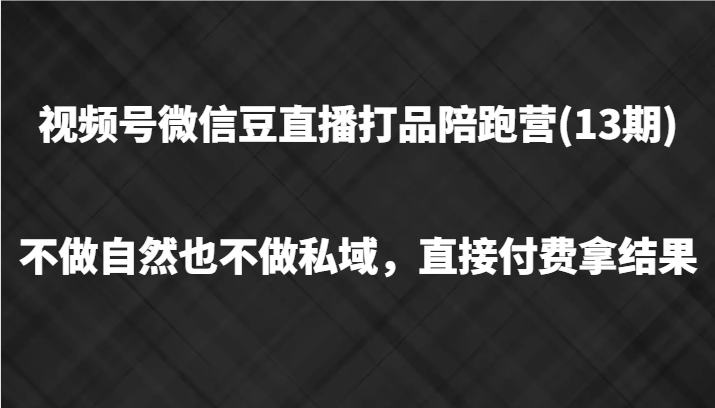 视频号微信豆直播打品陪跑(13期)，不做不自然流不做私域，直接付费拿结果-占领资源网