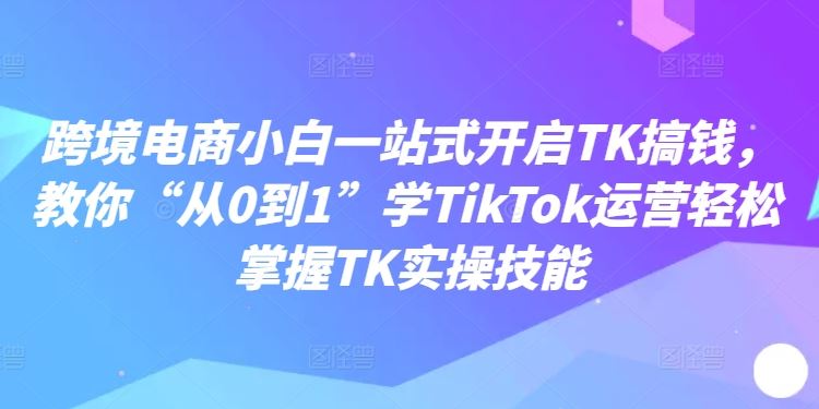 跨境电商小白一站式开启TK搞钱，教你“从0到1”学TikTok运营轻松掌握TK实操技能-占领资源网