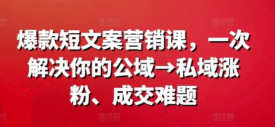 爆款短文案营销课，一次解决你的公域→私域涨粉、成交难题-占领资源网