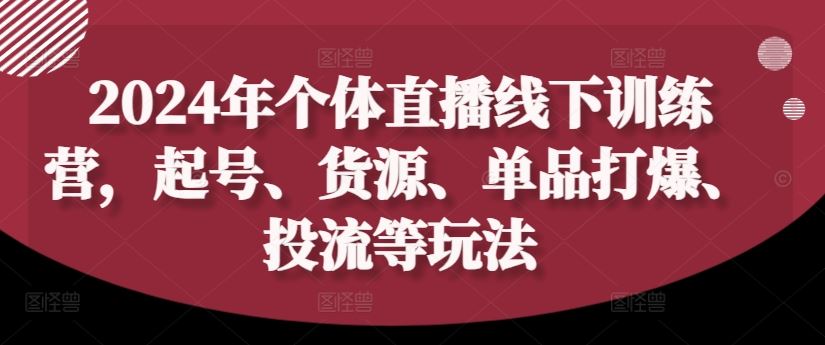 2024年个体直播训练营，起号、货源、单品打爆、投流等玩法-占领资源网