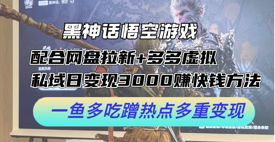 （12316期）黑神话悟空游戏配合网盘拉新+多多虚拟+私域日变现3000+赚快钱方法。…-占领资源网