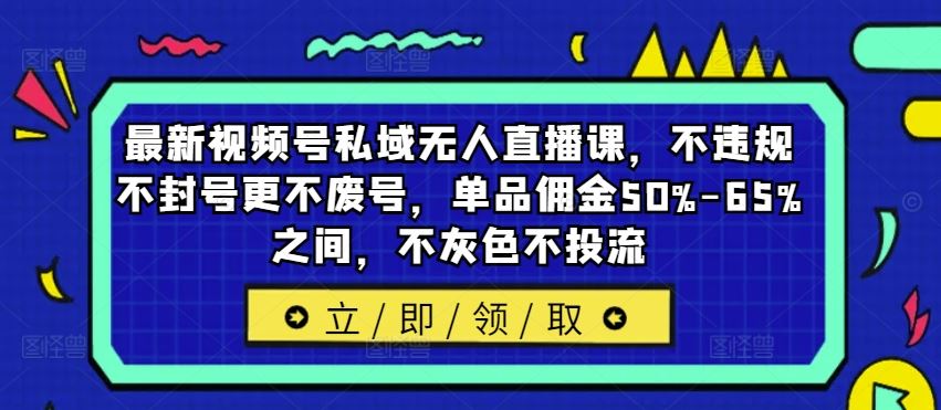 最新视频号私域无人直播课，不违规不封号更不废号，单品佣金50%-65%之间，不灰色不投流-占领资源网
