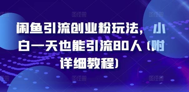 闲鱼引流创业粉玩法，小白一天也能引流80人(附详细教程)-占领资源网