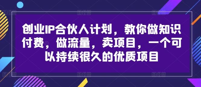 创业IP合伙人计划，教你做知识付费，做流量，卖项目，一个可以持续很久的优质项目-占领资源网