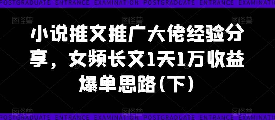 小说推文推广大佬经验分享，女频长文1天1万收益爆单思路(下)-占领资源网
