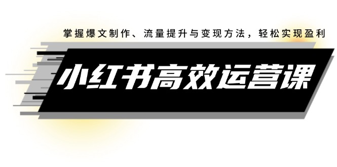 （12369期）小红书高效运营课：掌握爆文制作、流量提升与变现方法，轻松实现盈利-占领资源网