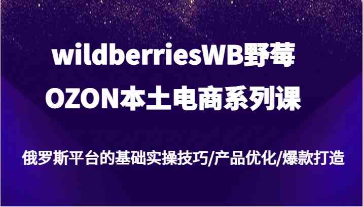 wildberriesWB野莓/OZON本土电商系列课，俄罗斯平台的基础实操技巧/产品优化/爆款打造-占领资源网